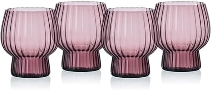 Mikasa Phoebe Modern 14 Oz. Optic Double Old Fashioned Rocks Beverage Juice Glasses, Set of 4, Lilac