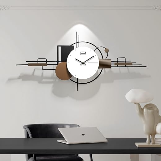 Modern Wall Clock for Living Room,Large Decorative Wall Clock,Creative Silent Clock Battery Operated Metal Modern Wall Clock for Living Room,Large Decorative Wall Clock,Creative Silent Clock Battery Operated Metal Wall Art for Entryway/Bedroom/Office/Dinning Room/Kitchen Decor 35''Lx16''W