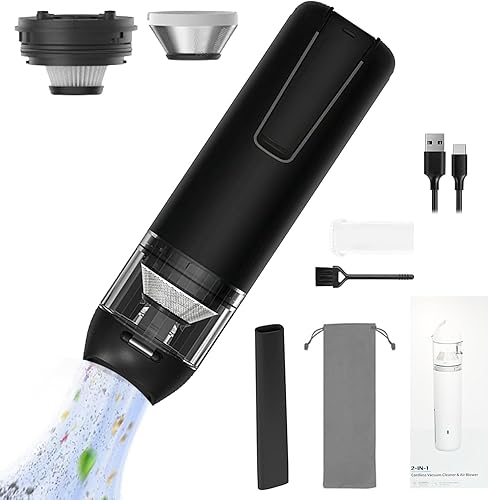 Aspiradora de automóvil, aspiradora de mano inalámbrica, mini aspiradora inalámbrica recargable portátil con filtros dobles HEPA de acero inoxidable