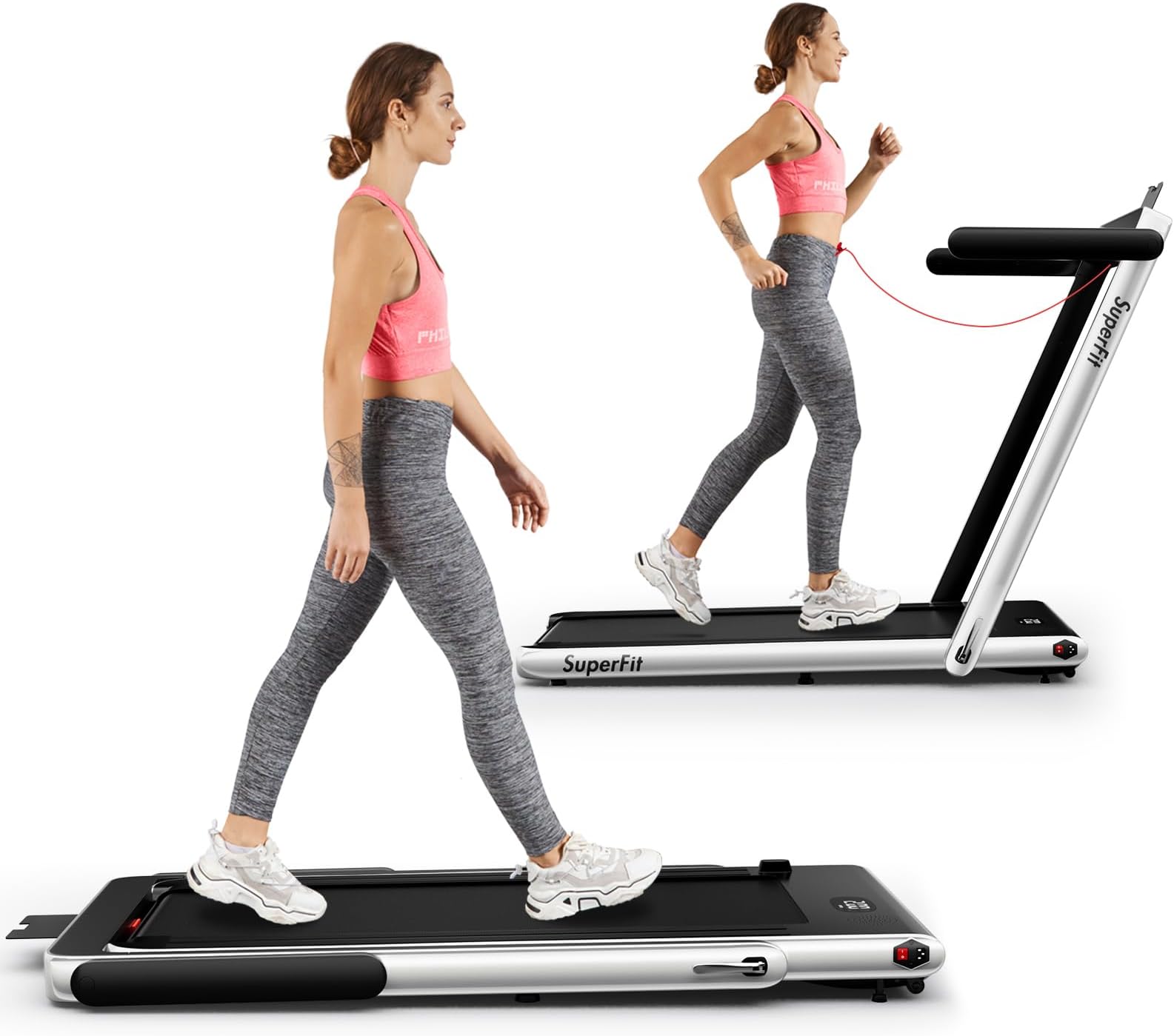 2 in 1 Folding Treadmill, 2.25HP Superfit Under Desk Electric Treadmill, Installation-Free with Remote Control, APP Control and LED Display, Walking Jogging for Home Office