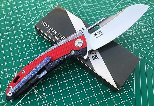 Miniatura 2 de Twosun Cuchillo plegable con hoja K110 rojo G10 y Tc4 mango de titanio Borde llano Camping al aire libre EDC herramienta TS432-K110-Color