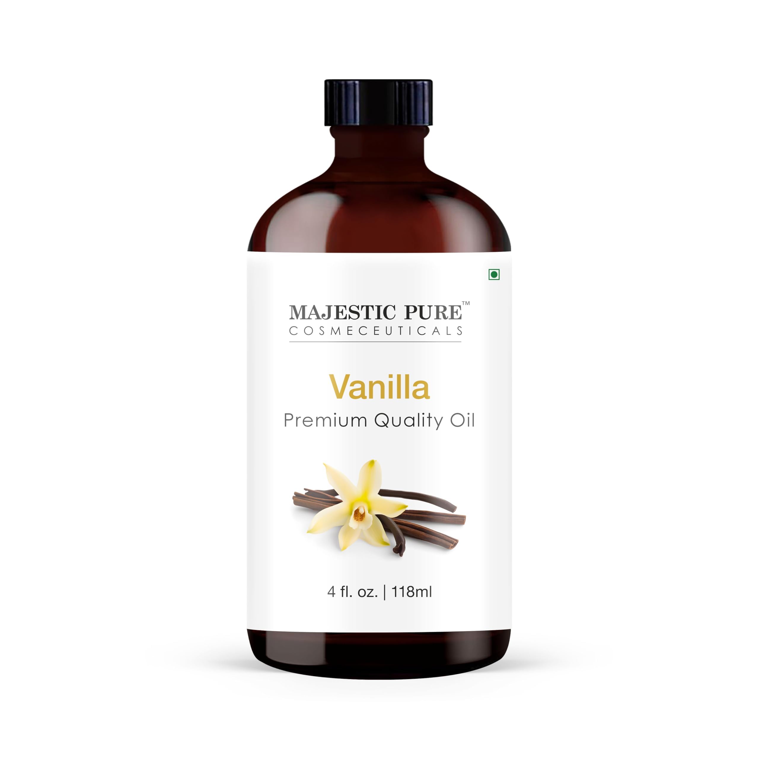 Majestic Pure Vanilla Essential Oil with Glass Dropper - 4 Fl Oz - 100% Pure and Natural Vanilla Oil - Premium Grade Essential Oils for Diffuser,
