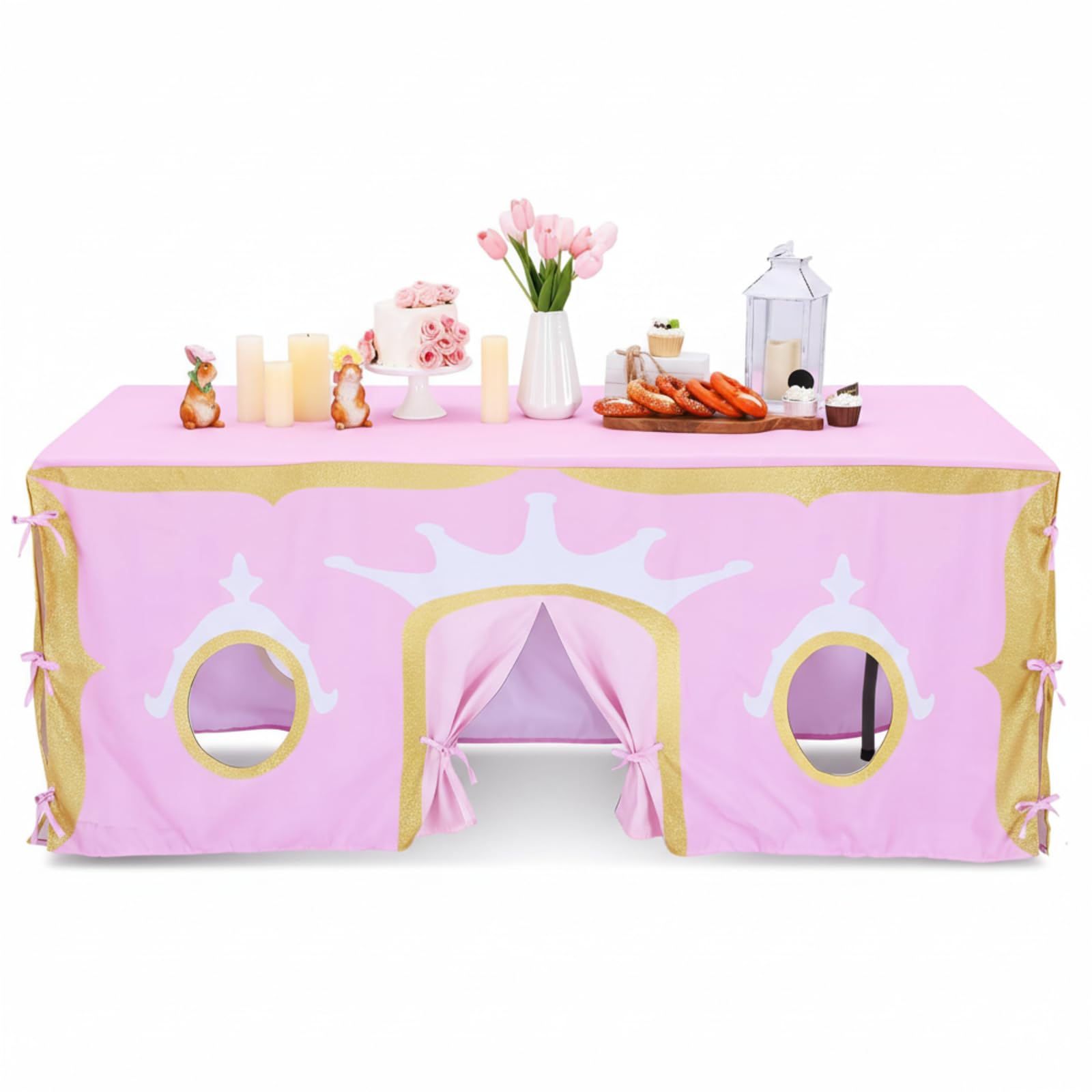 Oudain 10ft x 7.5ft Large Playhouse Table Cloth Table Fort Tent Cover Playhouse Indoor Outdoor Tablecloth for Birthday Party Playground Play Accessory(Pink Colors,Princess Style) โ image 1