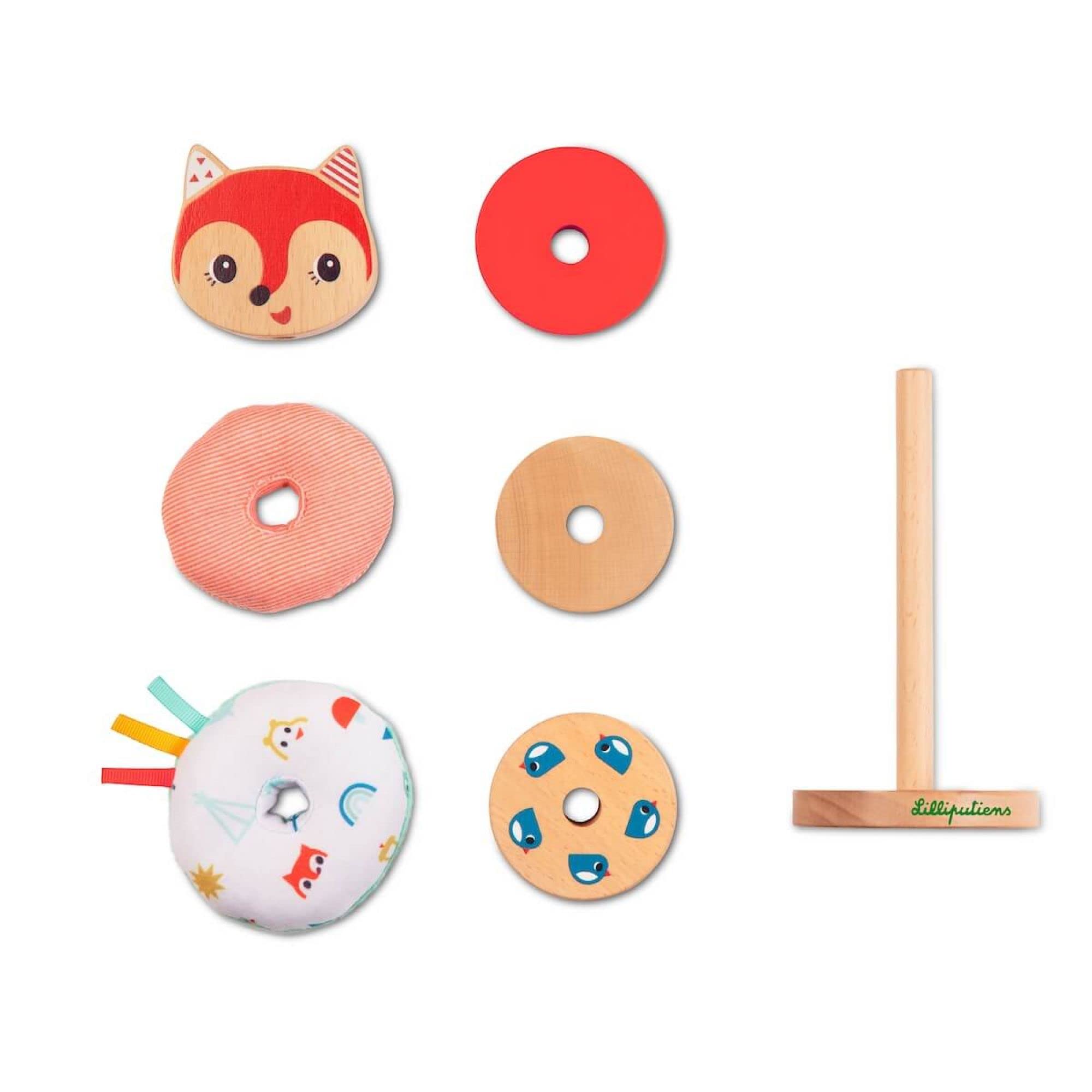 LILLIPUTIENS, Stacking Pyramid for Kids Alice the Fox, Educational toy in wood and fabric - Image 4