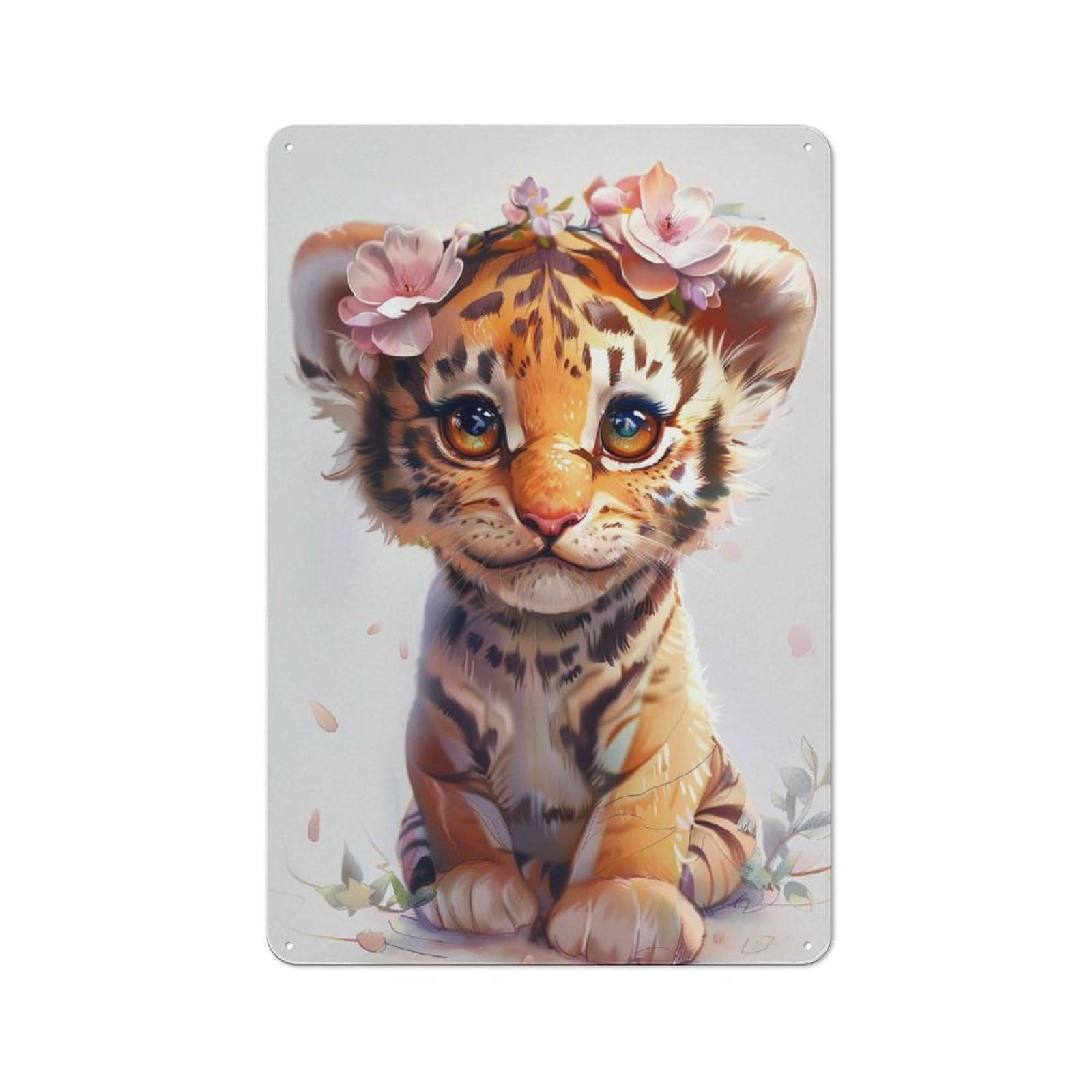 Junmoney Tiger Flower Retro Metal Wall Decor 30X20cm, Metal Wall Art Sign For Living Room, Hallway, Kitchen Or Cafe
