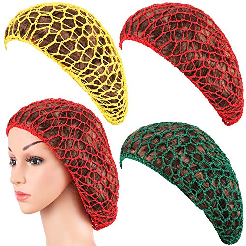 3 Pieces Mesh Crochet Hair Net Short Hair Net Snood Cover Women Hair Net Soft Snood Hat Crocheted Hair Net Cap for Sleeping Hair Accessories, Yellow, Red, Green