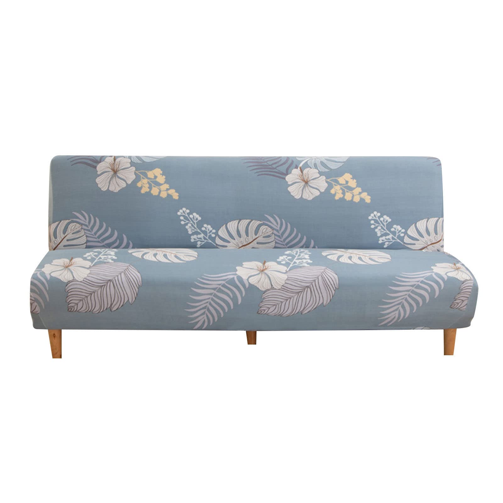Stretch Armless Futon Cover,Print Sofa Slipcover Without Armrests 3 Seater Elastic Fabric Couch Furniture Protector with Elastic Bottom-D-S(120-140cm)