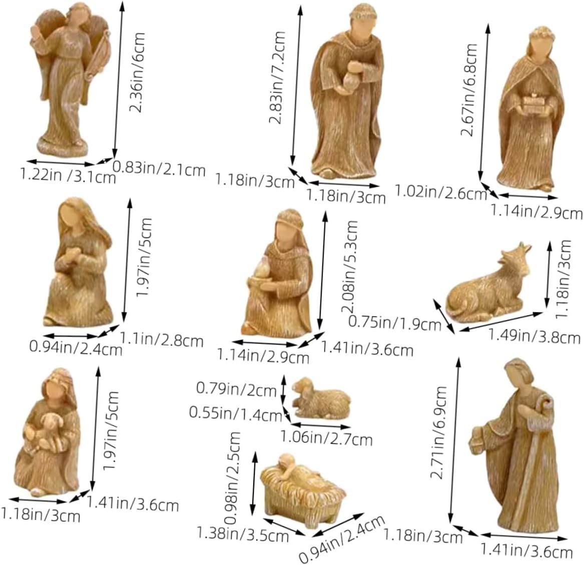 10pcs Christmas Nativity Set Jesus Ornaments Resin Figurines Holy Family Scene Backdrop Indoor Religious Home Decor