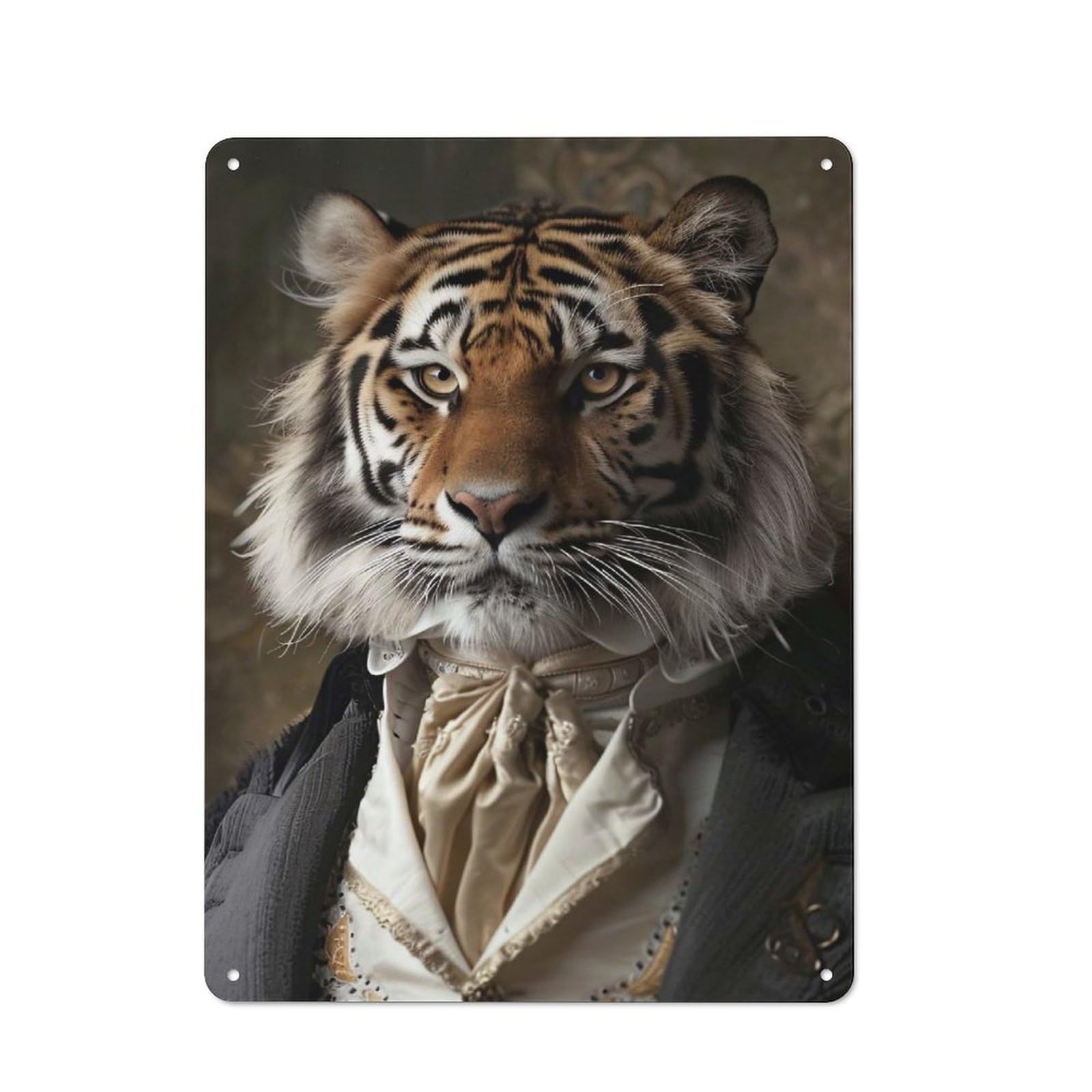 Dapper Tiger Portrait Cottage Style Metal Wall Decor 40x30cm, Decorative Tin Sign for Cottage, Kitchen, Hallway Or Breakfast Nook