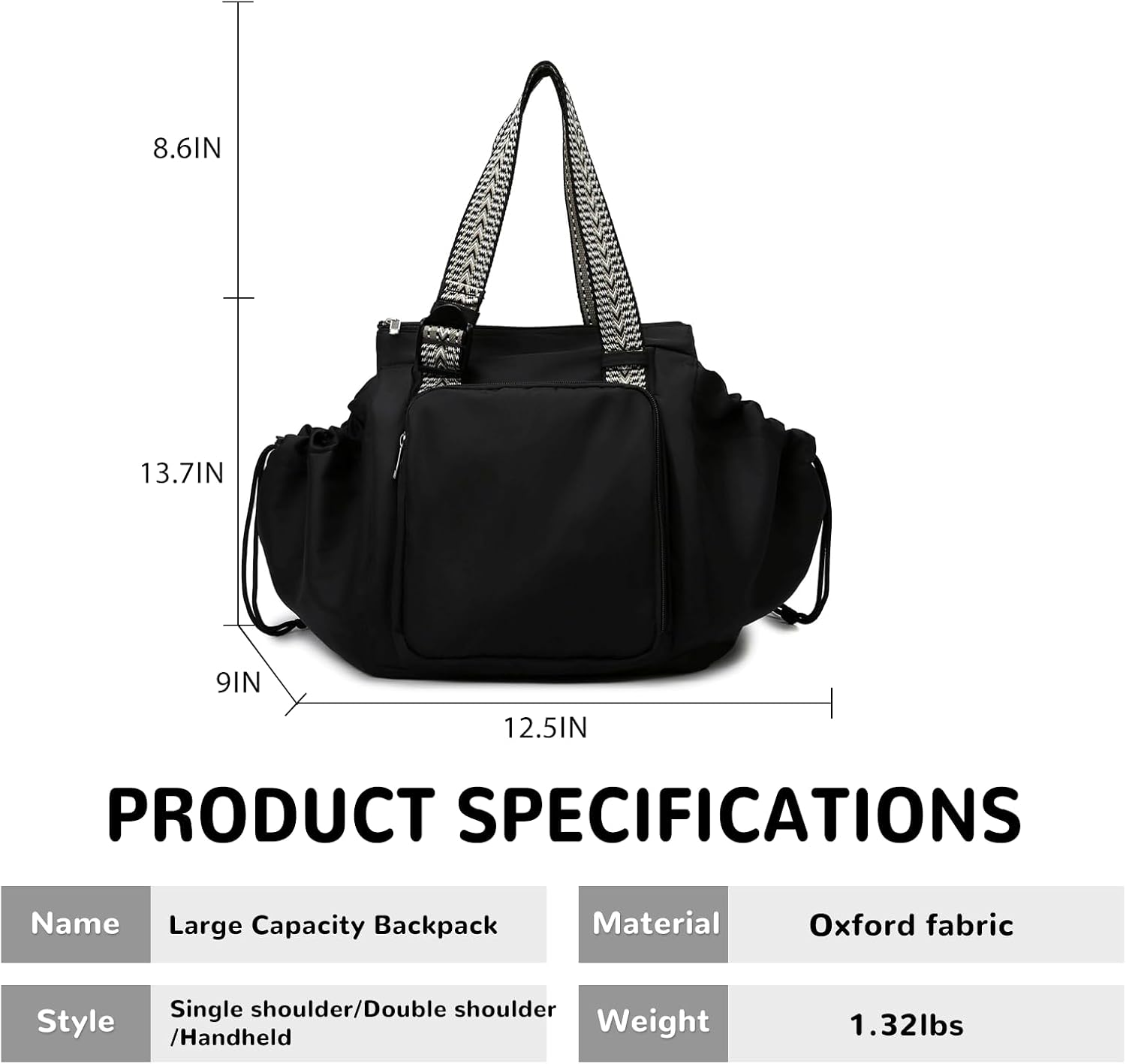 Multifunctional Travel Organizer Tote Bag for Women Nylon Lightweight Backpack baby Large Capacity Diaper Bag 15 Pockets for Car Travel Work Daily Use (Black)