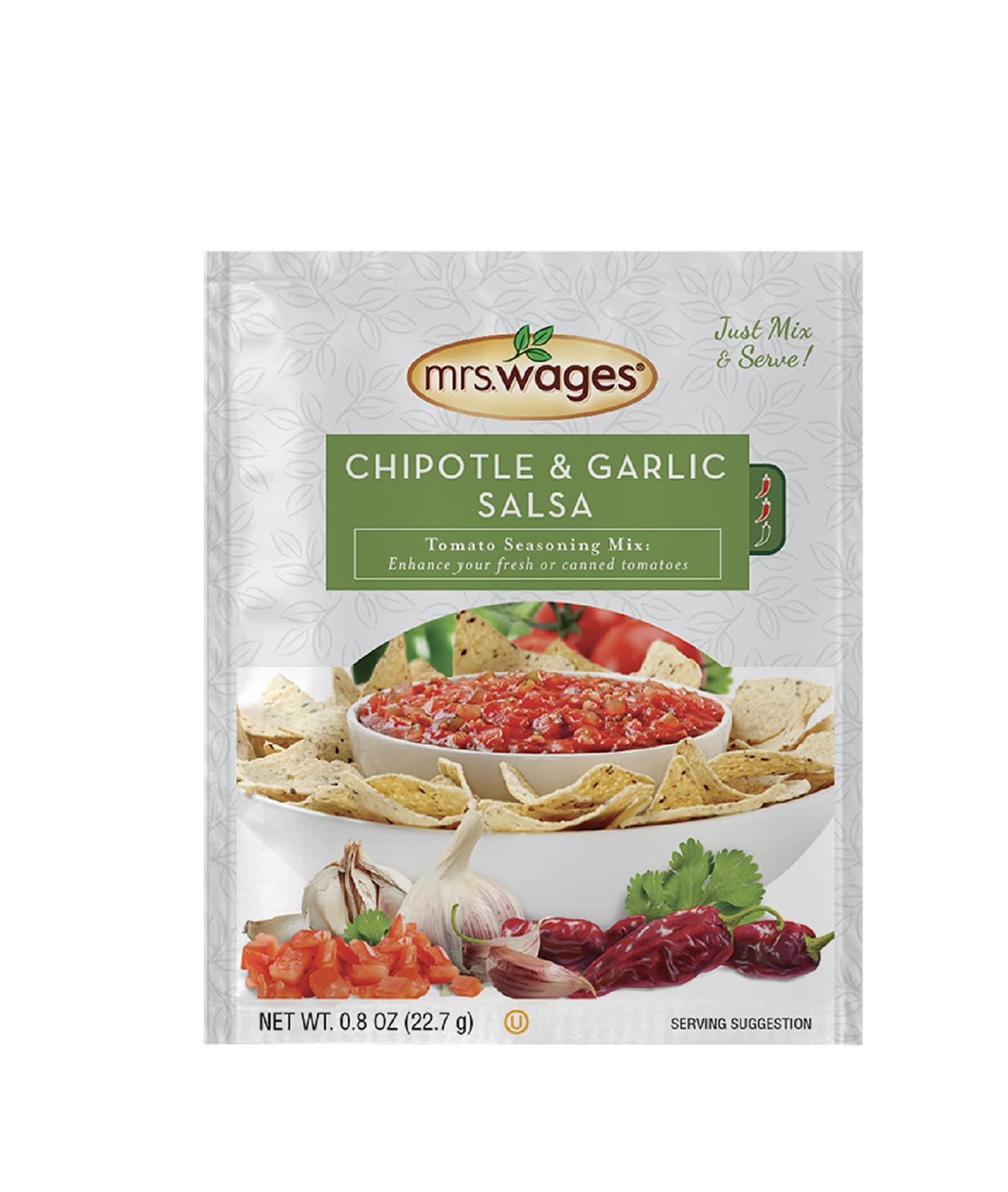Mrs. WagesChipotle and Garlic Salsa Seasoning Mix, Quick and Easy, Flavorful Salsa Seasoning, Variety of Uses, Fresh Flavor, 0.8 oz packet (Value Pack of 12)
