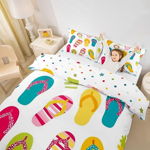 Miniatura 3 de Erosebridal Juego de ropa de cama con diseño de dibujos animados y chanclas kawaii, juego de cama matrimonial con temática de vacaciones de verano,