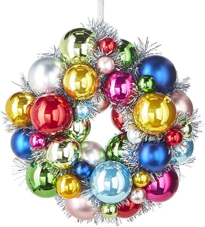 Miniatura 1 de RAZ Imports Adorno de corona de bolas de Navidad coleccionado 2022 de 11 pulgadas