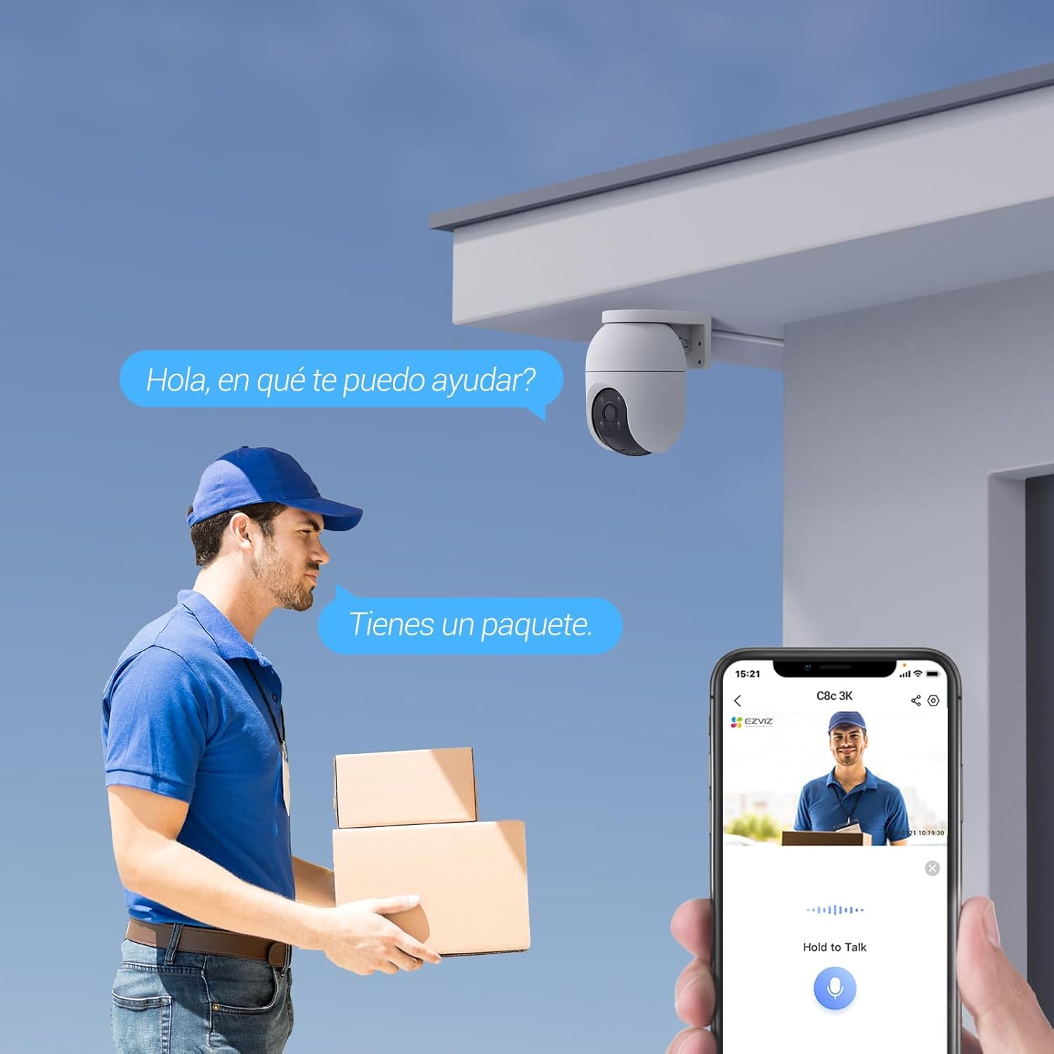 EZVIZ C8c 3K Kit de 2 Cámara WiFi Exterior 360°, Visión Nocturna en Color, Detección de Humanos/Vehículos con IA, Seguimiento Automático con Zoom, Defensa Activa con Luces/Sirena, Compatible con Alexa