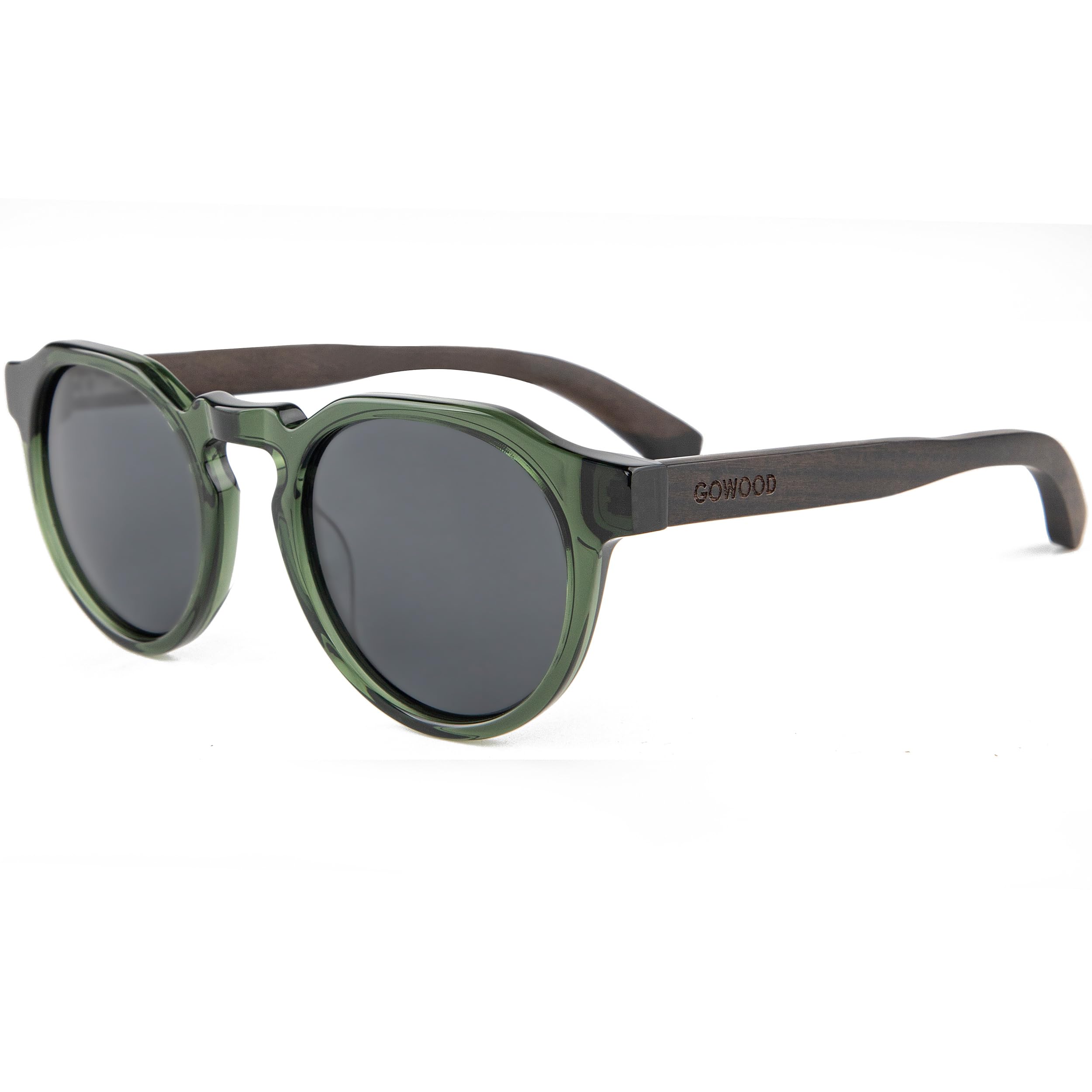 GOWOOD Occhiali da sole rotondi panto in legno uomo e donna | Occhiali premium polarizzati con aste in legno e telaio in acetato | Lenti scure UV400 | Occhiali da sole con protezione UV