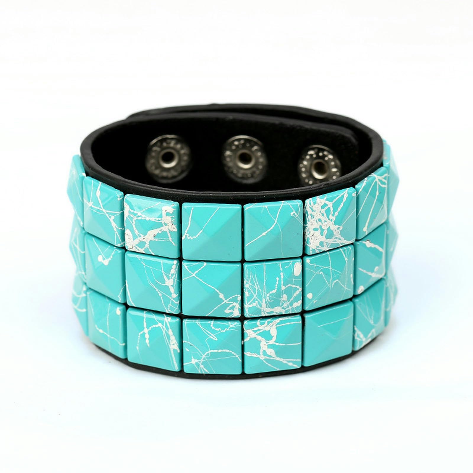 Frolddrw Blue Bracelet Punk Pyramid Studded Wristband Rivet Wide Pu Leather Cuff Bracelet
