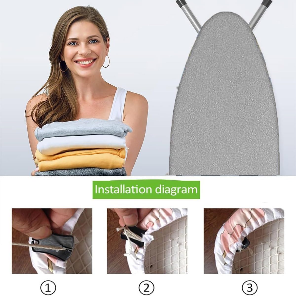 Almohadilla para Tabla de Planchar de 12 x 36, tamaño estándar, Borde elástico Resistente a Quemaduras (Color: E, tamaño: 43.3 x 13.4 in)