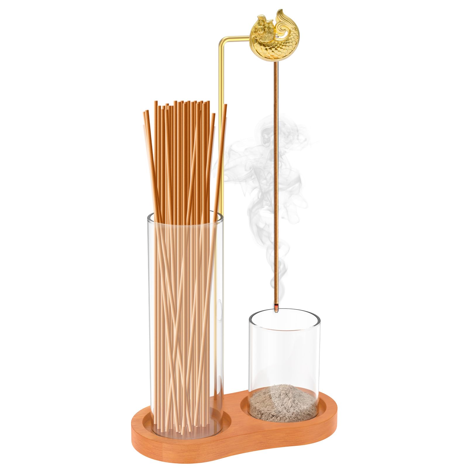 Wooden Upside Down Incense Holder for Sticks with Removable Glass Ash Catcher, Incense Burner Holder for Meditations Yoga Spa Room Decor Home Relaxation
