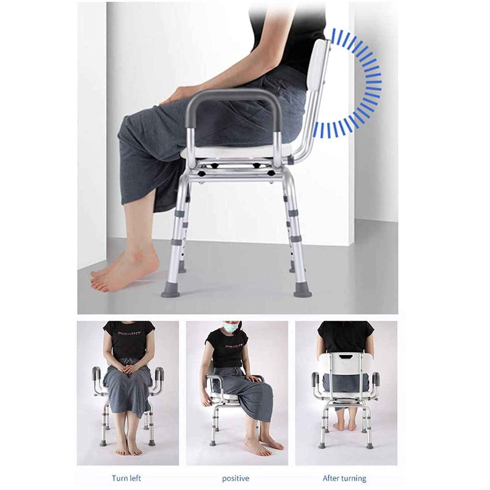 HOLiv Silla De Ducha 360º Giratoria BañEra Silla Ajustable En Altura Silla De Ducha Reposabrazos para Asiento Giratorio para Ancianos Personas Mayores, Carga Máxima 150 Kg