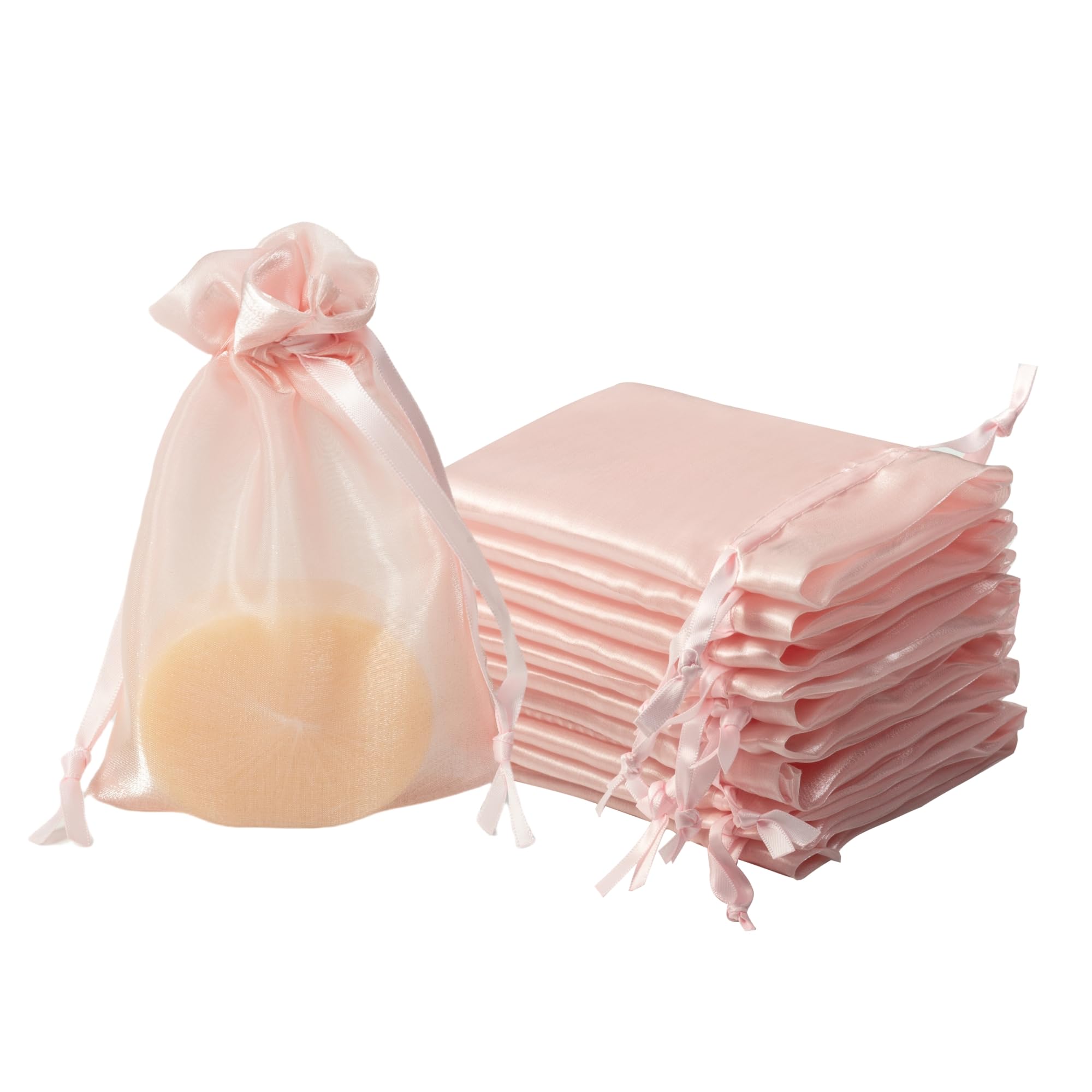 QIANF 20 Pcs Pink Small Organza Bags 4X6 inch for Wedding Favors with Drawstring, Mini Mesh Gift Bags Jewelry Pouch for Candy Bridal Shower Party Favor Baby Shower Christmas — image 1
