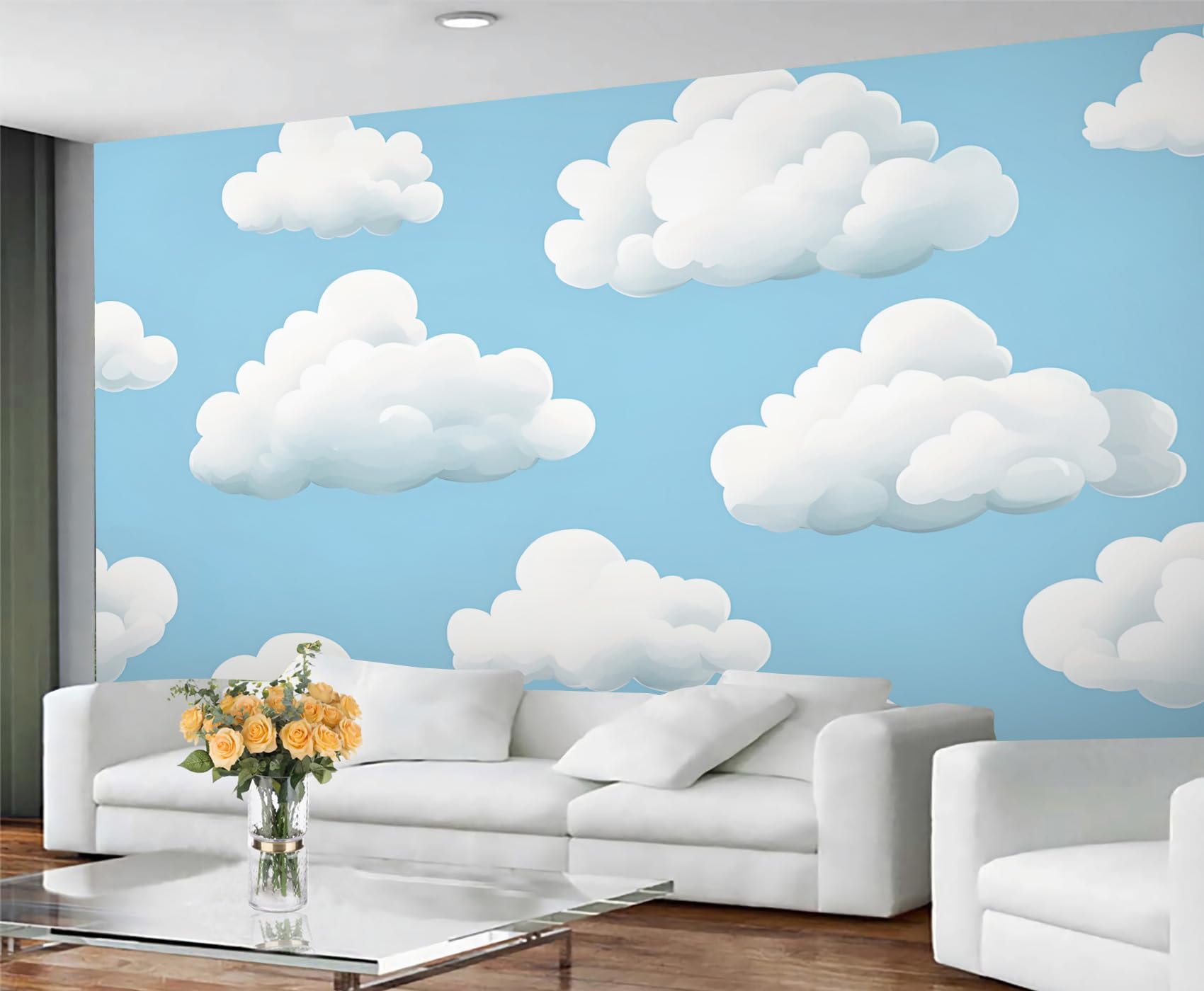 GIVLWF Cloud Wallpaper, Blue Sky Bedroom Wallpaper, Elegance Clouds Wall Paper for Living Room, Not Self Adhesive Sky Cloud Wall Mural, Natural Scenery Large Mural & Room Decor