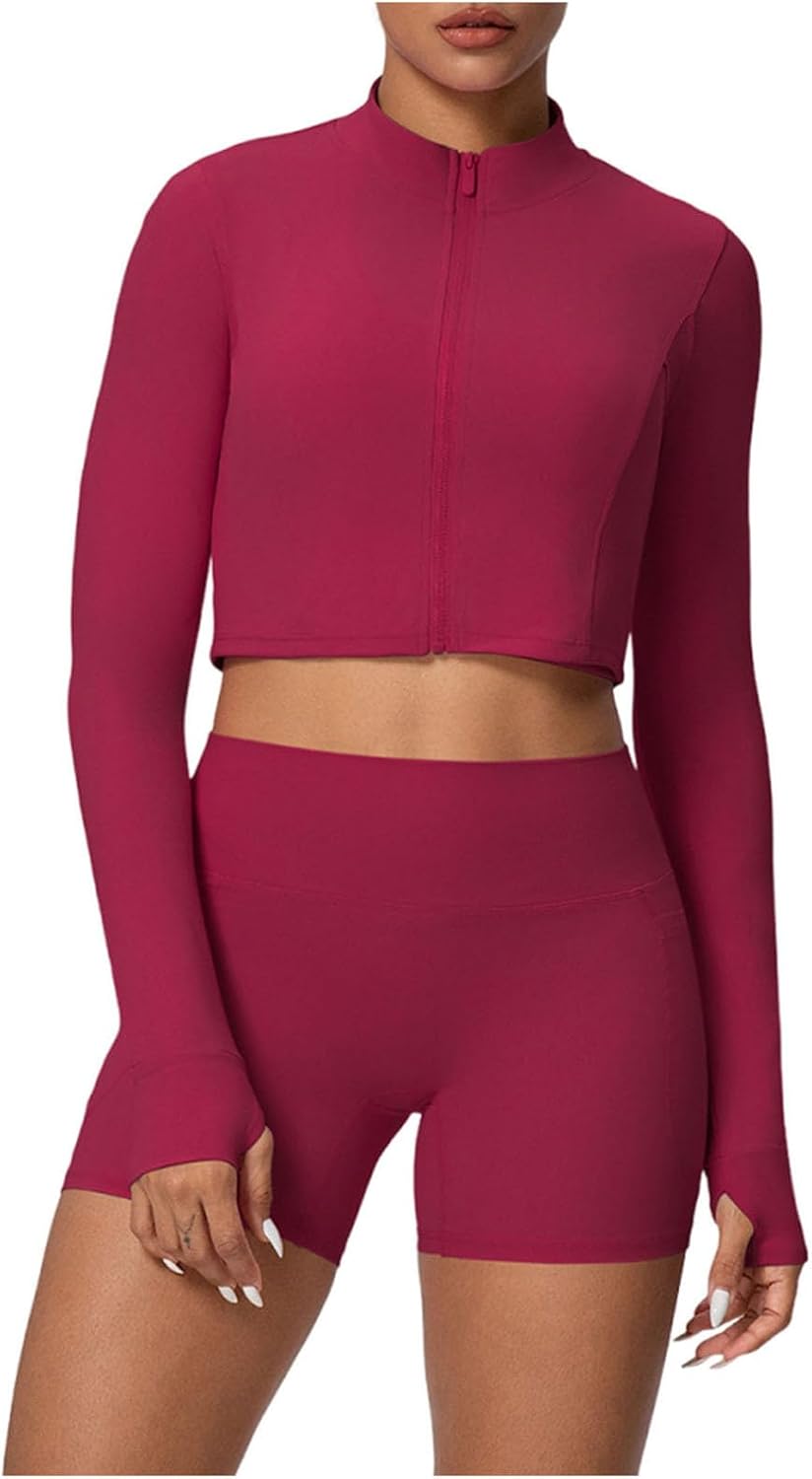 Women 2 Piece Outfits Sweatsuit Sets Long Sleeve Full Zip Workout Jacket Bodycon Shorts Set Tracksuit Loungewear