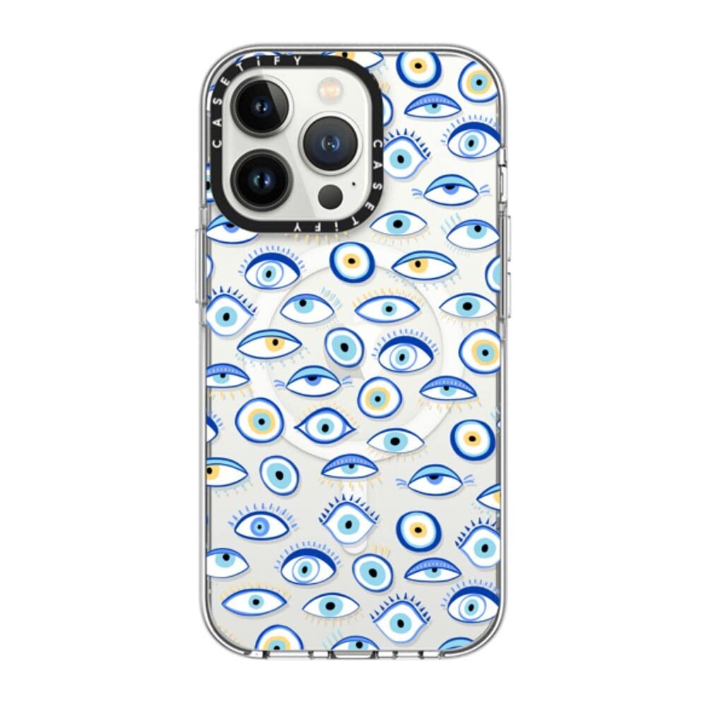 CASETiFY Coque transparente pour iPhone 13 Pro [Ne jaunit pas / 2 m Protection contre les chutes de qualité militaire 3X / Magsafe] – Œil qui voit tous les yeux bleus – Vacances d'été – Transparent