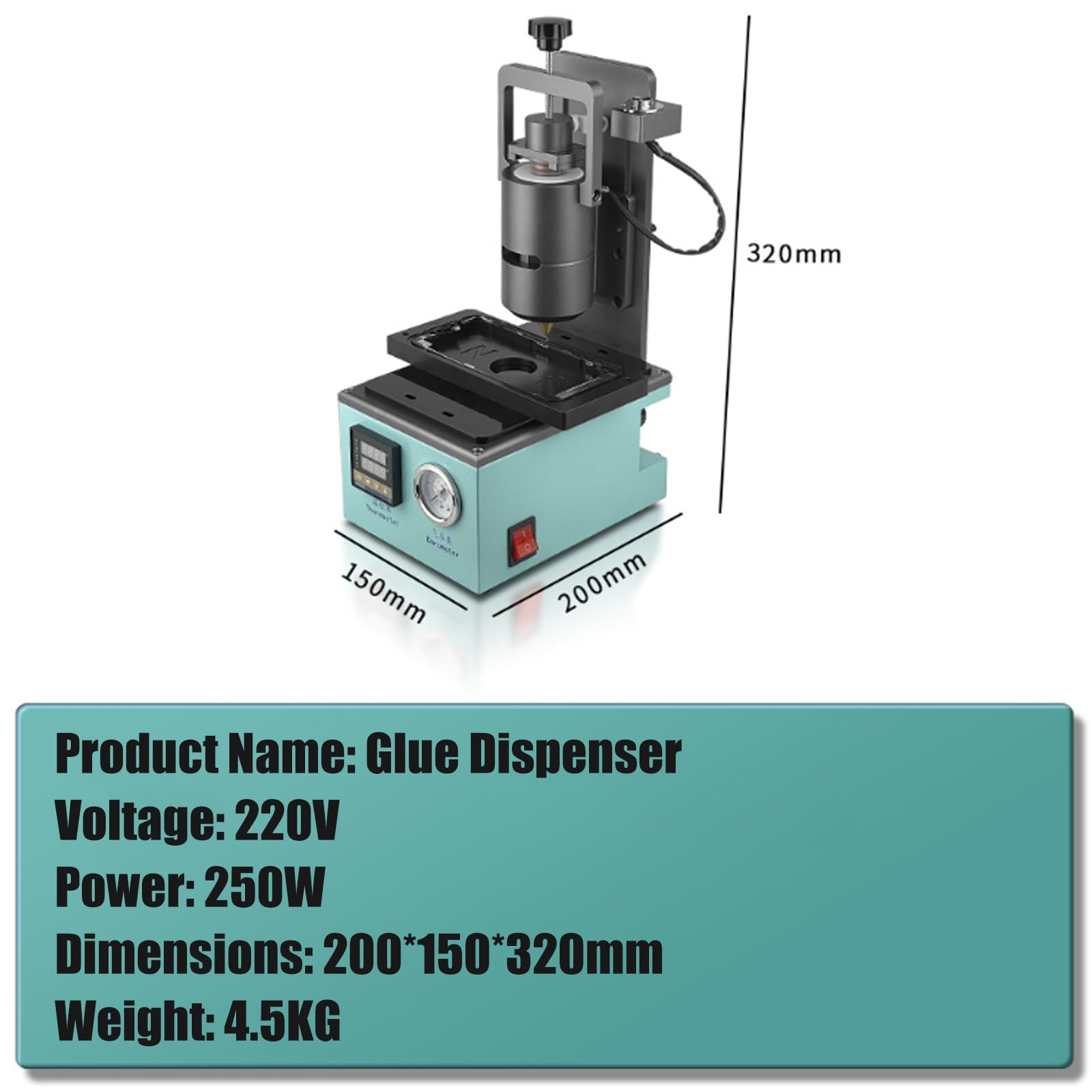 Máquina de Pegamento termofusible, Pistola de Pegamento semiautomática de 250 W con termostato, barómetro e Interruptor de Pedal para componentes electrónicos (30cc)