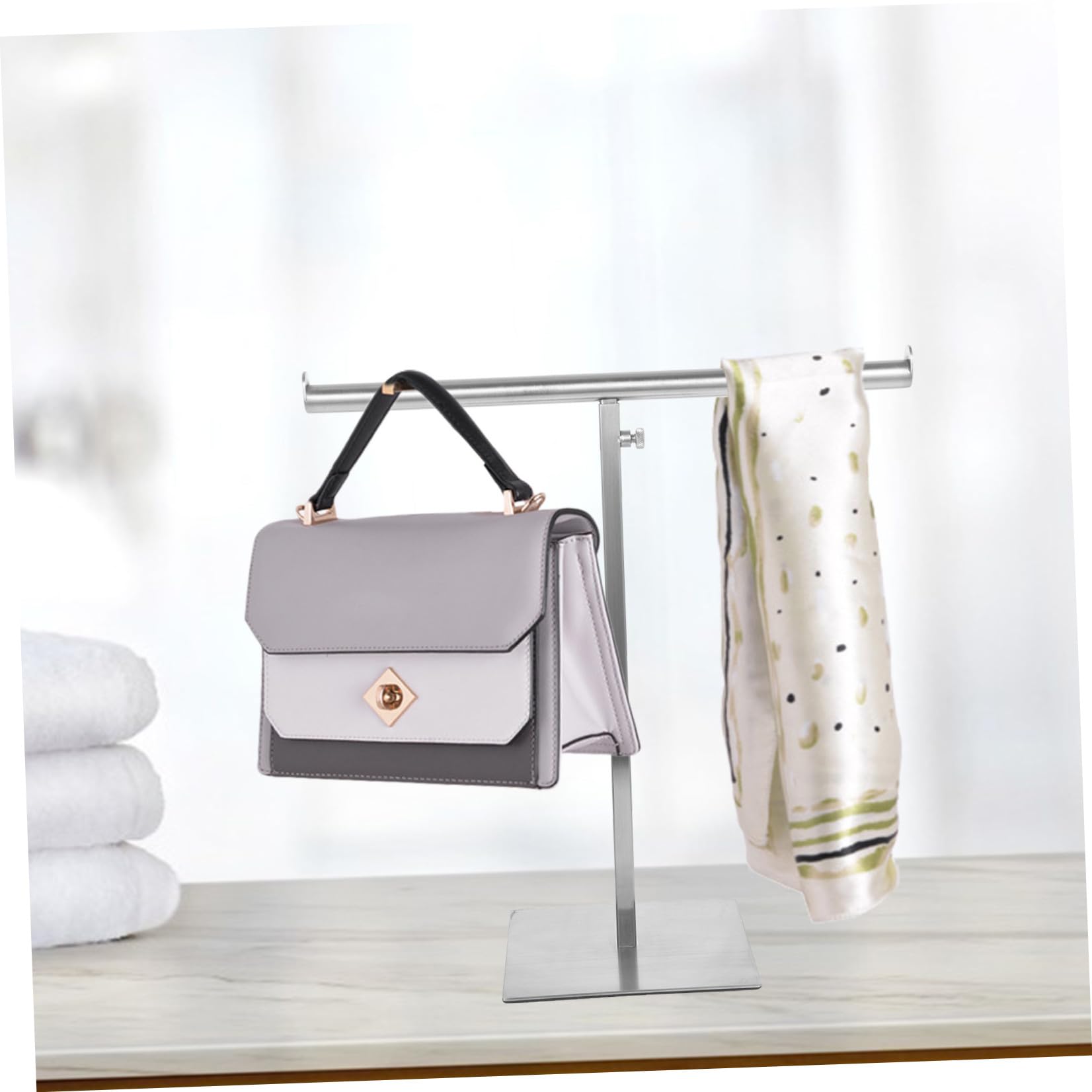 Portabolsas de Acero Inoxidable Ajustable, Soporte para Bolso y Corbata