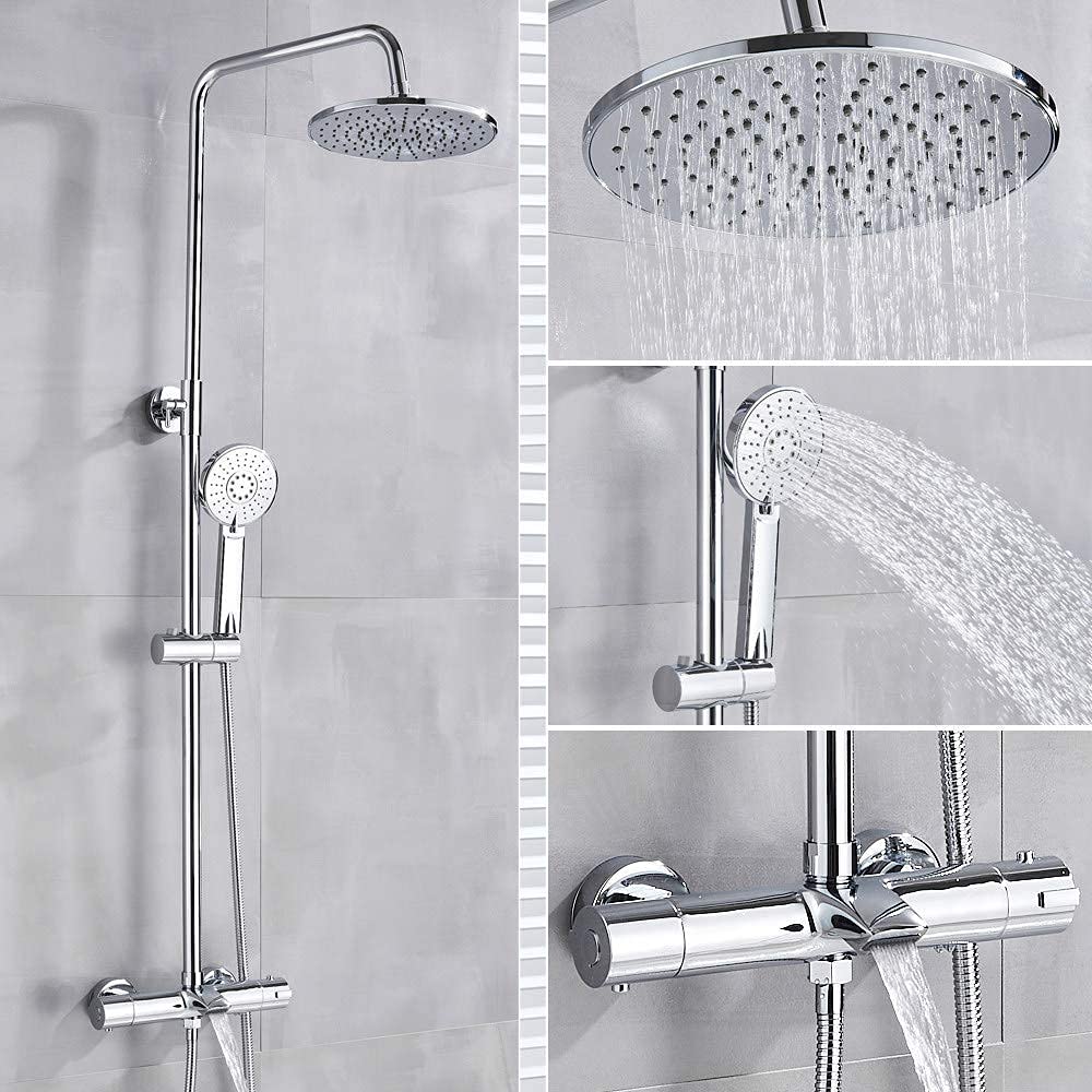System prysznicowy Bateria łazienkowa Chrome Deszczownica Głowica termostatyczna do wanny Ścienna wanna Prysznic Mixer Tap Bateria prysznicowa Zestaw prysznicowy, Termostatyczny czarny