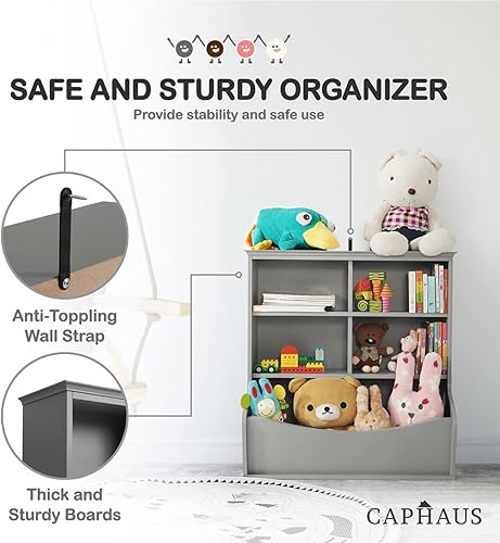 Miniatura 4 de CAPHAUS Organizador de almacenamiento de juguetes para niños, cubo de almacenamiento abierto, libro multifuncional, gabinete de almacenamiento de E.
