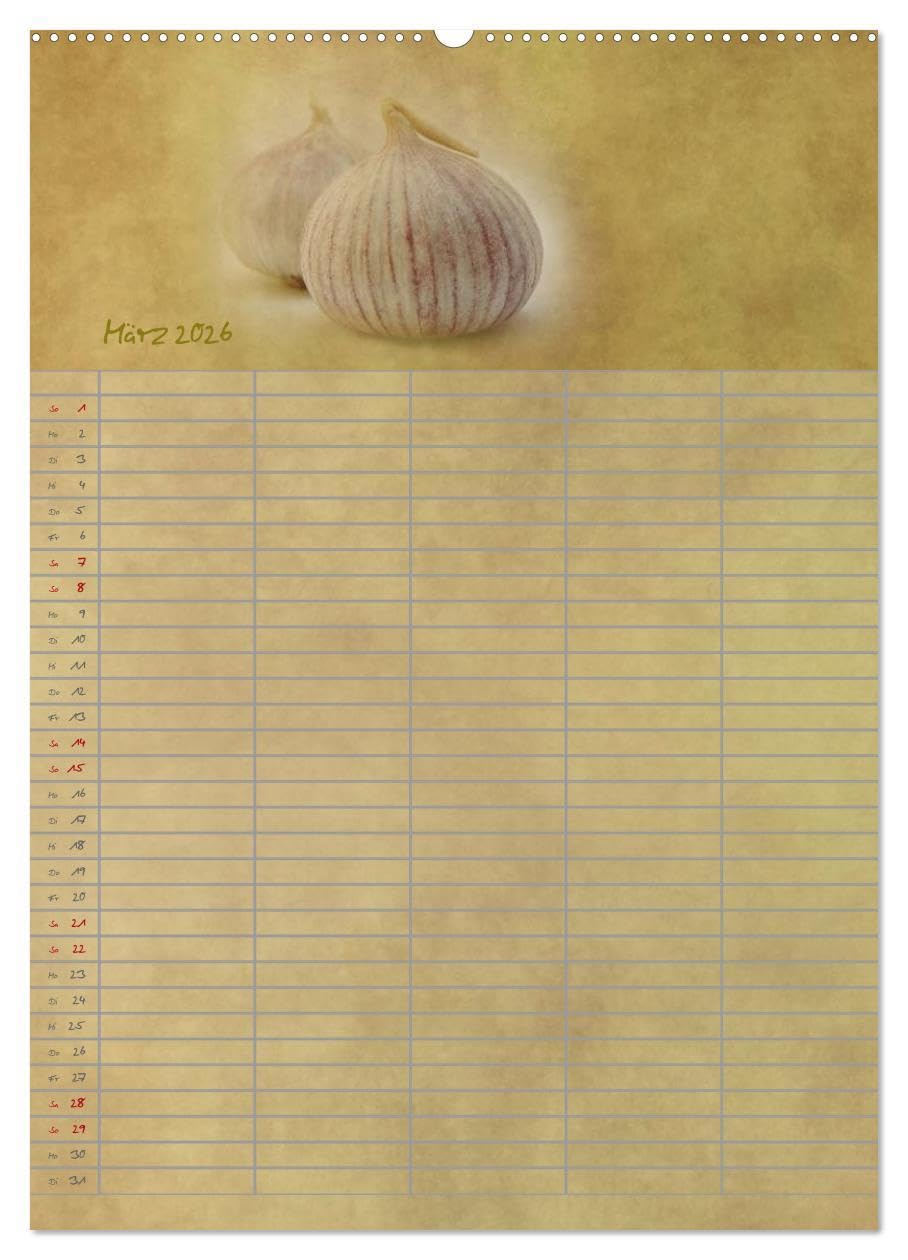 Familienplaner für die Küche. (hochwertiger Premium Wandkalender 2026 DIN A2 hoch), Kunstdruck in Hochglanz: Obst, Gemüse, Gewürze und mehr. (CALVENDO Lifestyle)