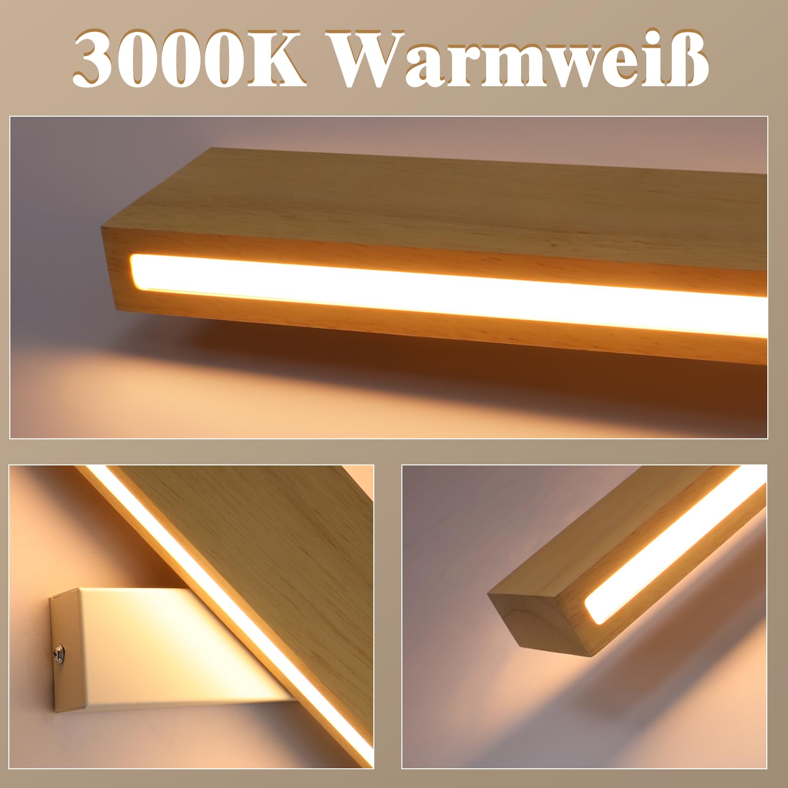 ZMH LED Wall Light Kryty kinkiet - 32CM Drewniana nowoczesna lampa do przedpokoju W górę iw dół 10W Design Lampa na schody Pośrednia 3000K Ciepła biała Oświetlenie ścienne do salonu Sypialnia Przedpokój Schody Łóżko Kuchnia
