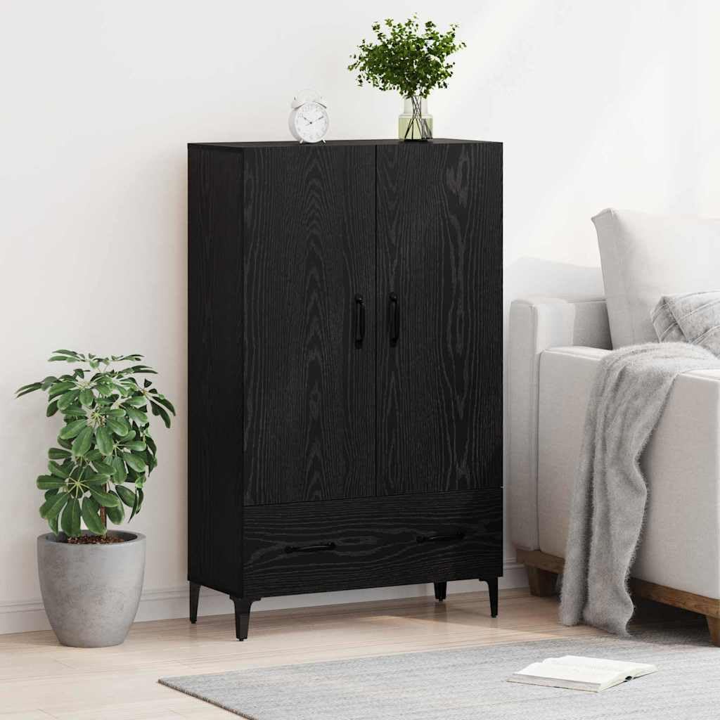 Wysoka szafka z szufladą Czarny Dąb 70 x 31 x 115 cm nowoczesna szafka do salonu z drewna inżynieryjnego pojemna komoda z szufladami do przechowywania