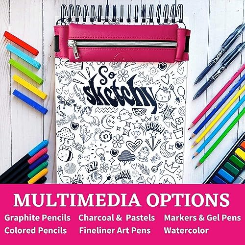 Life Is A Doodle Sketch Pad And Panda Diary With Lock And Key, Art Set With Mixed Media Sketchbook, Pencil Pouch For Art Supplies & Cuff Bracelet, Excellent Gratitude & Prayer Daily Journal For Girls thumb #3