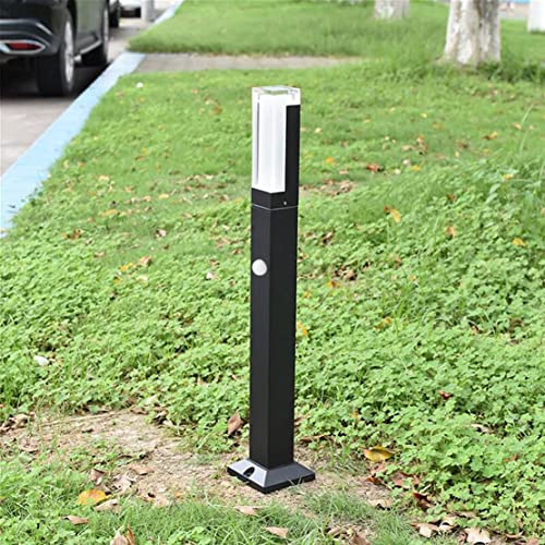 WRMING LED Borne Lumineuse Exterieur avec Détecteur de Mouvement, Lampadaire de Jardin Désign Moderne, IP65 étanche Lampe de Jardin pour Terrasse Patio Chemins, Aluminium, Noir,60cm