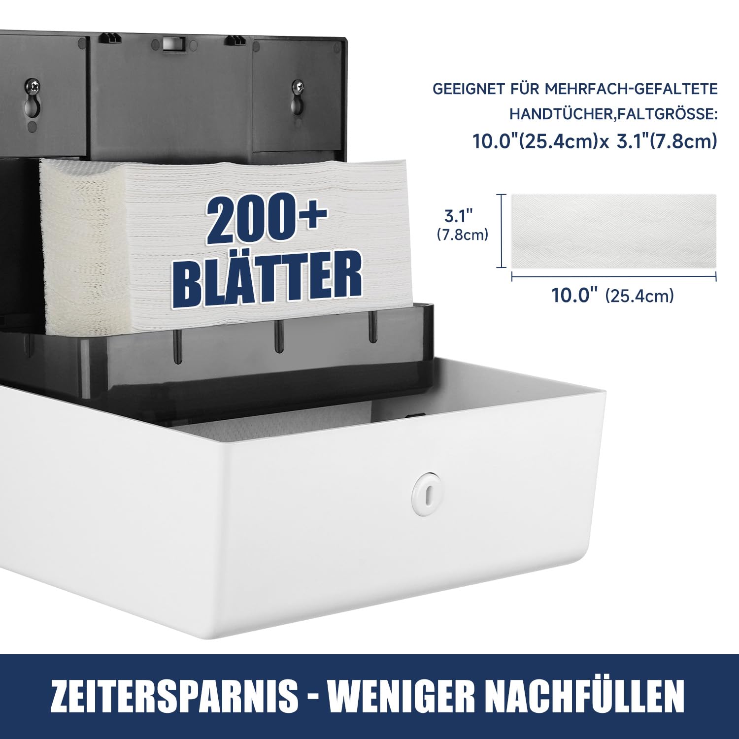 AIKE Papierhandtuchspender Wandbefestigung Kommerziell, 200+ Blätter für Z-Falt & 25.4x7.8 cm Multifalt-Tücher, Handtuchspender AK5102, Weiß