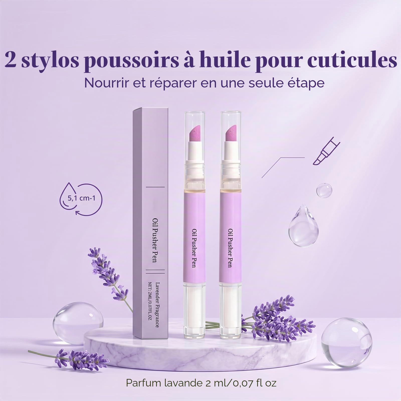 Stylo à Cuticules 2 en 1, Huile Cuticules Ongles avec Pointe Céramique, Repousse Cuticule Soin, Nail Care Pen pour Cuticules Sèches et Abîmées (2 pièces)