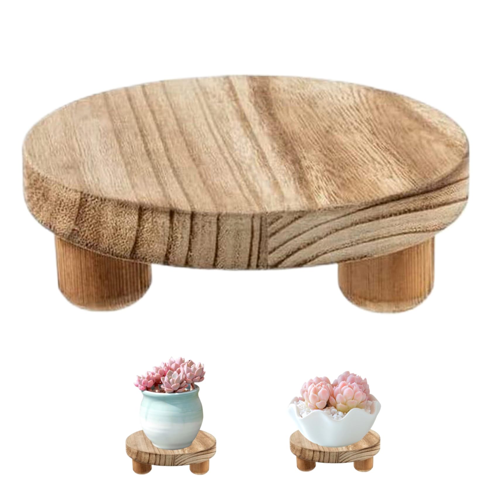 Smeleyou 6Inch Plant Riser 6 " Round Wooden Riser Small Plant Stands Indoor Flower Pot Holder Planter Stand Tray Decorative Wooden Cake Stand Pedestal Tables