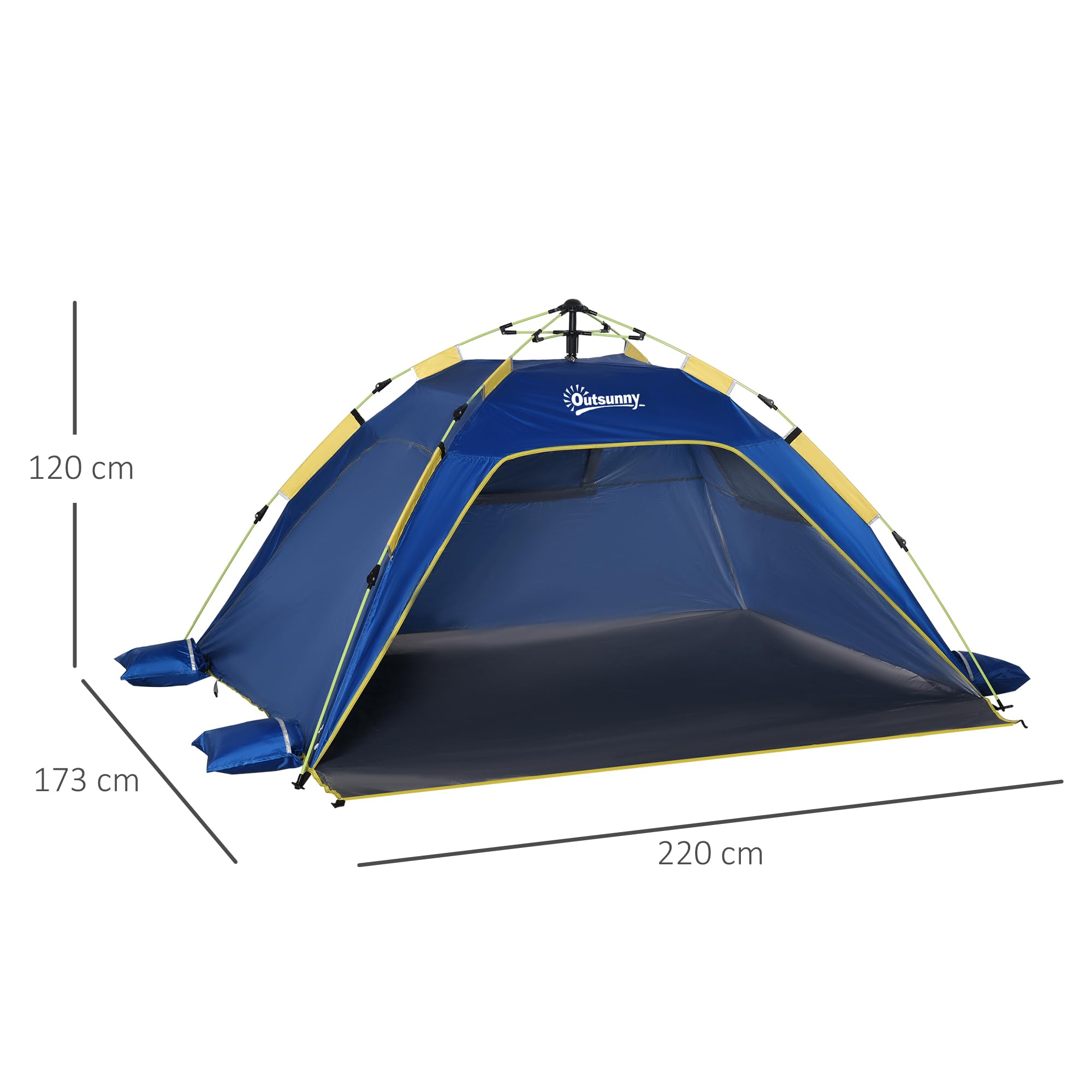 Outsunny Tienda de Playa Plegable, Carpa de Playa Pop-up para 1-2 Personas con Protección UV, Impermeable, Bolsa de Transporte, para Parque, Camping, 220x173x120 cm, Azul Oscuro