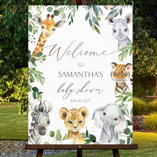 Personalized Safari Baby Shower Welcome Sign Custom Baby Shower Jungle Animals Party Decor with Custom Name Baby Shower Welcome Poster Baby Shower Signs