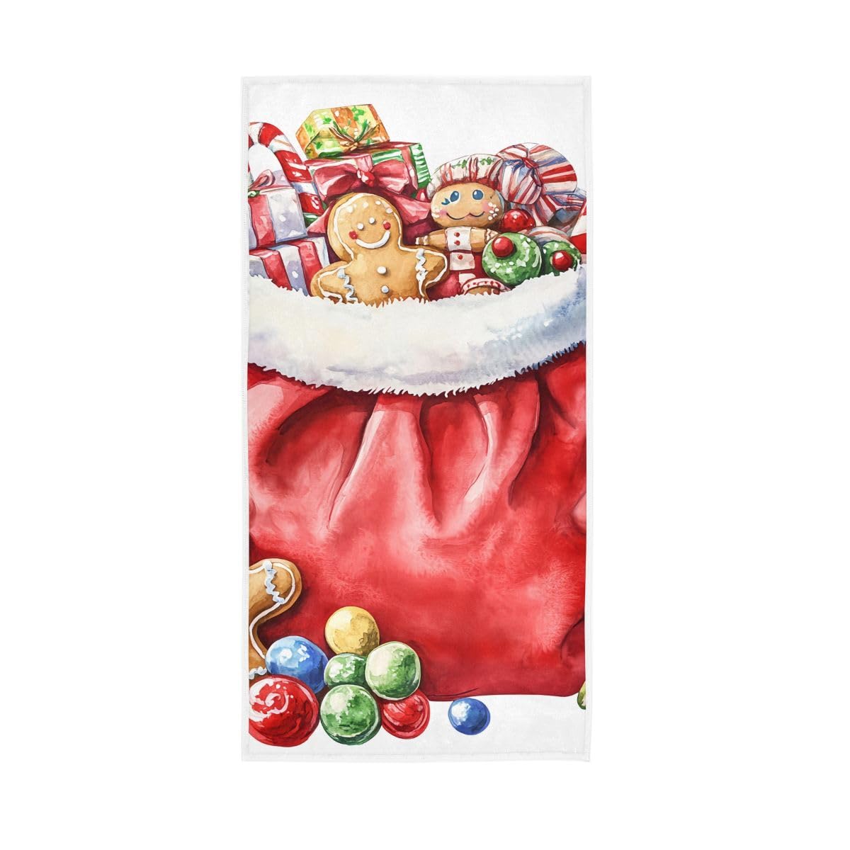 HUYGD Christmas Santa Bag Hand Towels and Washcloths for Bathroom, Hand Towel for Bathroom, Travel, Camp, Hotel, Spa 15 x 30 Inches