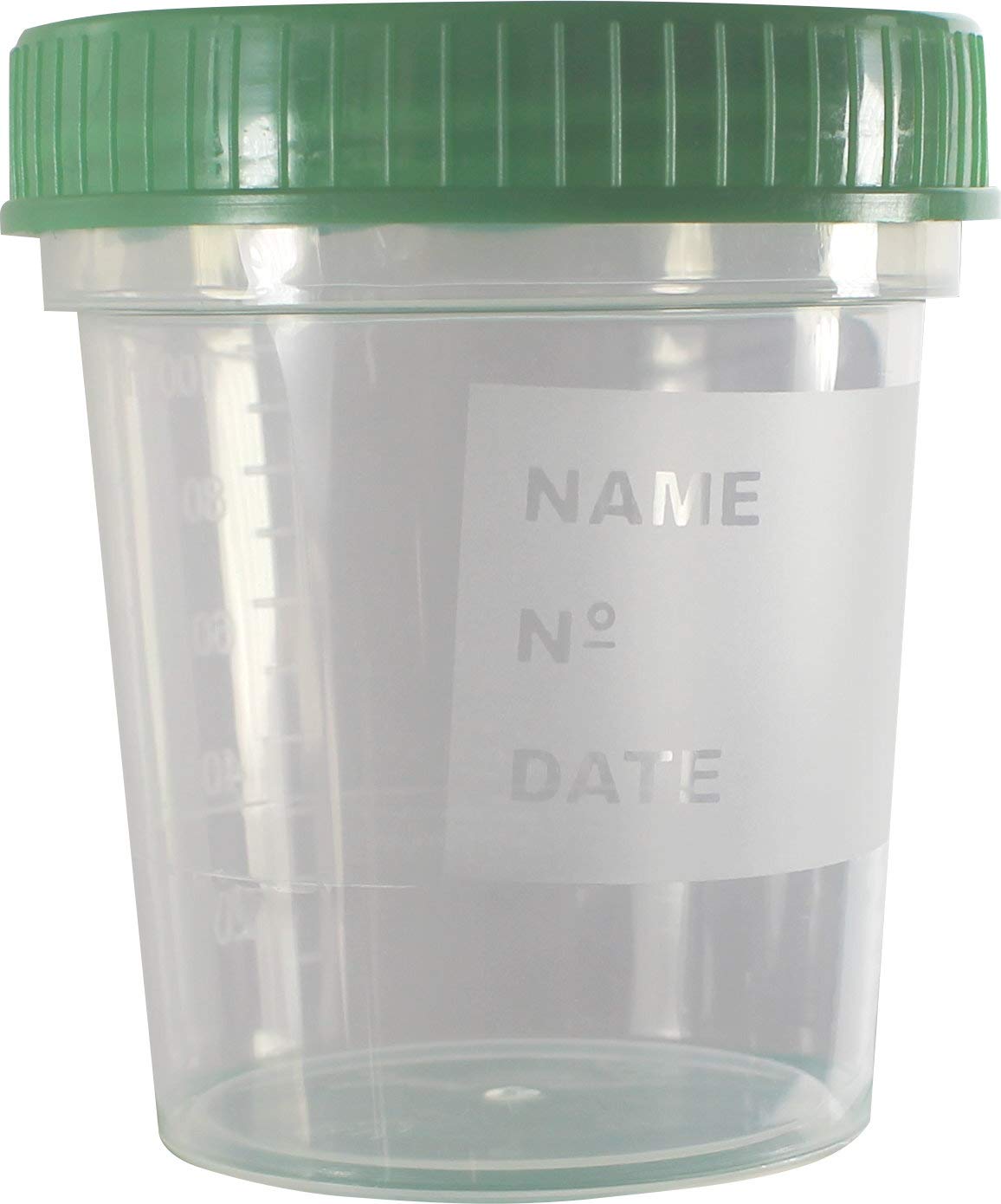 Vaso de Muestra de Orina - Con Escala con Tapón de Rosca Verde - 125 ml 500 Piezas