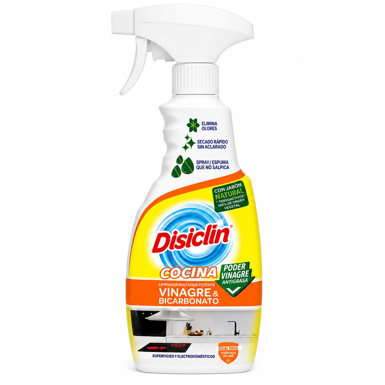 RASMACOR Spray Disclin Cocinas Vinagre y Bicarbonato 720 ml | Pack 12 Unidades | Limpiador Multiusos para Cocina | Limpieza de Encimeras, Campanas, Electrodomésticos y Superficies Lavable