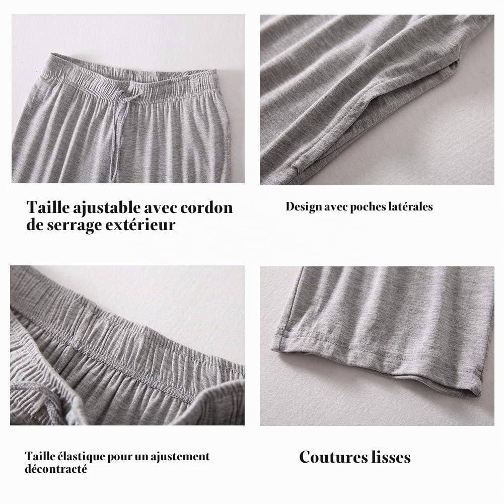 Pyjama Homme 2 Pièces Pantalon Pyjama Très Doux et Confortable en Maille avec Poches Vêtement de Maison Lounge pour Homme