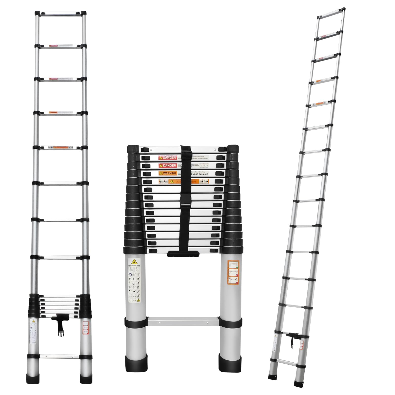 Telescopic Ladder 14.4FT/4,4M Multi-Purpose Folding Aluminium Foldable Ladder Extendable Portable Lightweight for Outdoor Indoor Work, 330lb Capacity