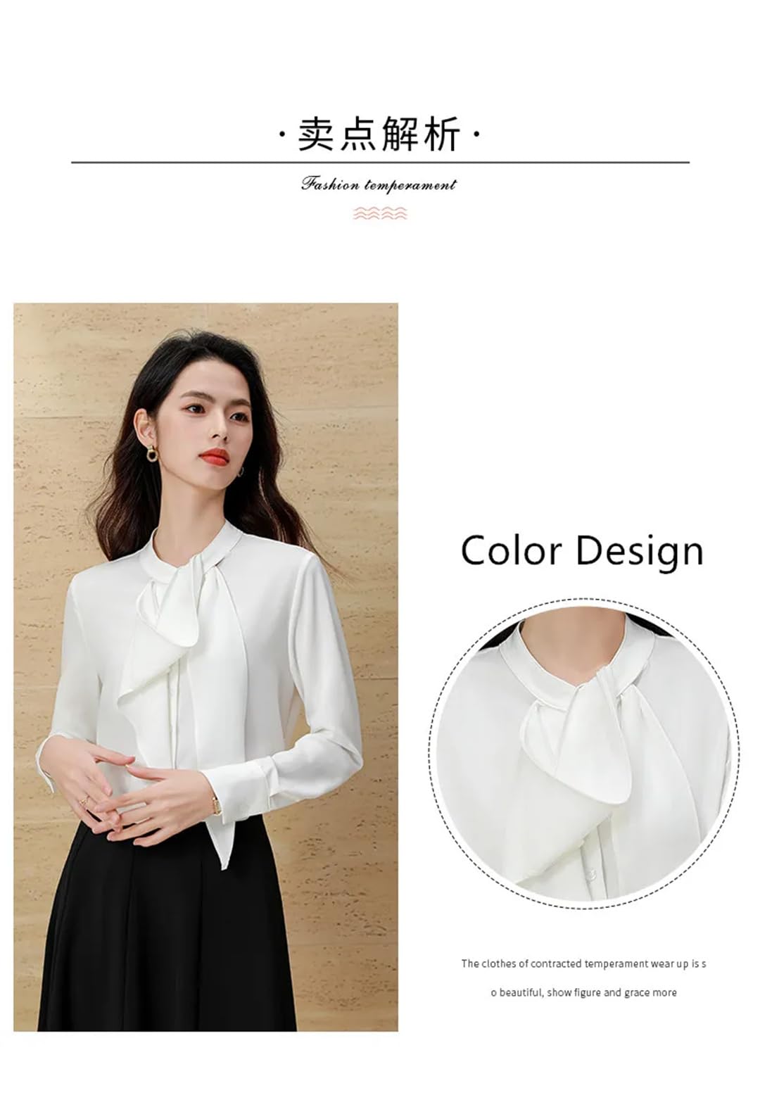 Camicette da donna chic a maniche lunghe con design Bibbon, eleganti camicie in chiffon da ufficio