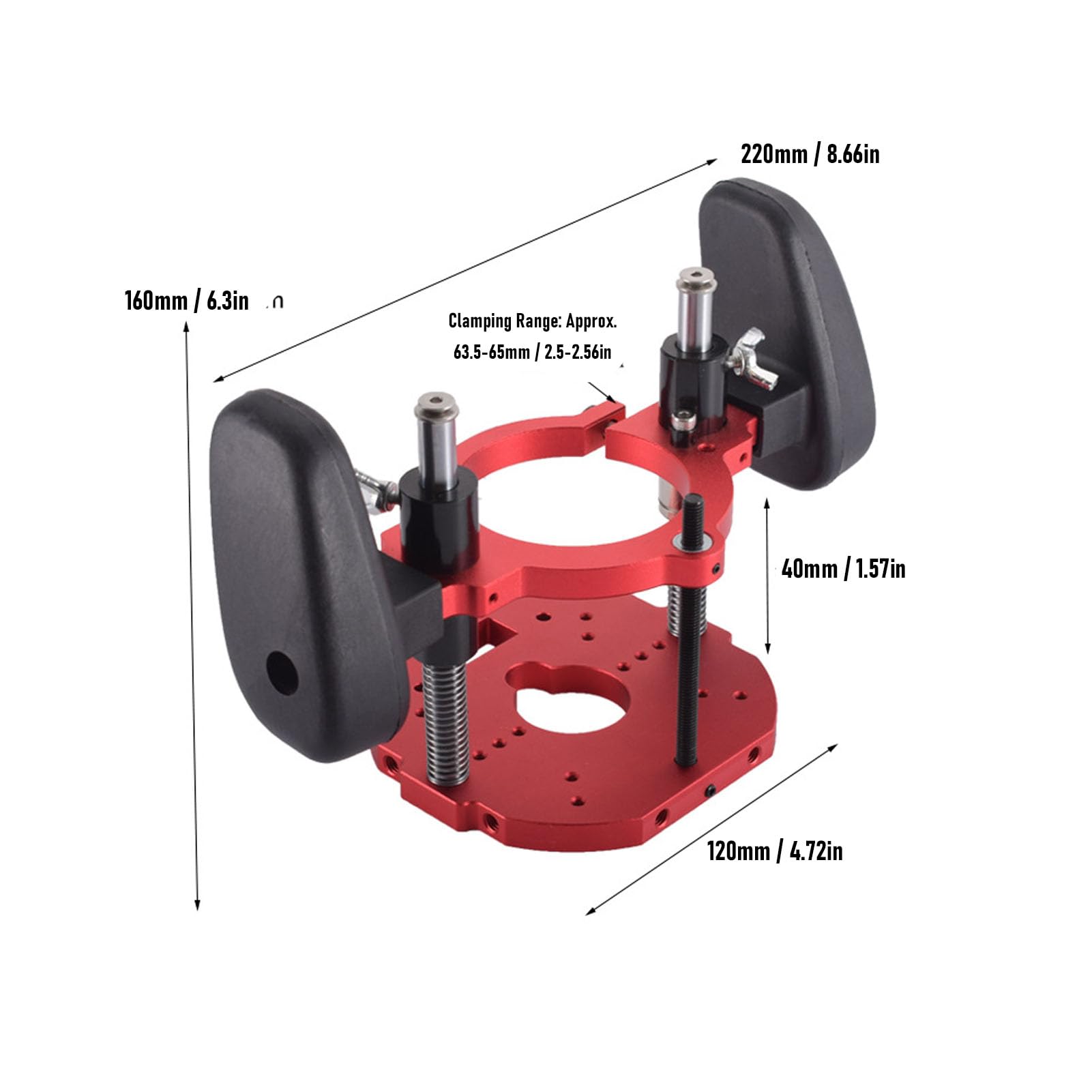 Asixxsix Ręczny System Podnoszenia Routera, Wytrzymały Metal | Mocowanie od 63,5 do 65 mm, skok 40 mm, otwór montażowy 62 x 70 mm, z uchwytem, ​​uniwersalne do obróbki drewna