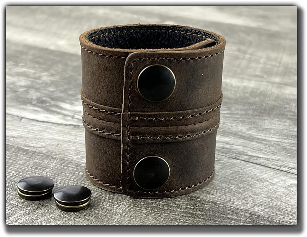 Anthology Gear Stylish Leather Cuff Bracelet Full Grain Wide Wristband For Men and Women (Unisex) - Image 7