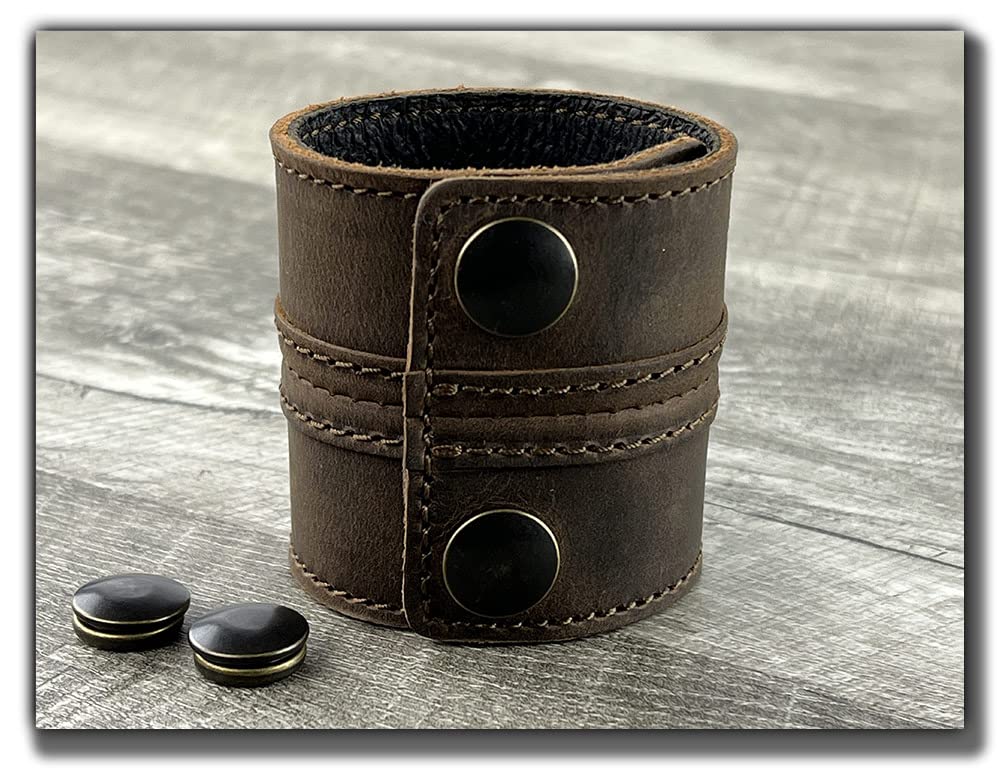 Stylish Leather Cuff Bracelet Full Grain Wide Wristband For Men and Women (Unisex) 7